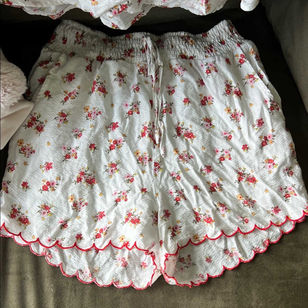 Floral Tie-Strap Top with Scalloped Hem